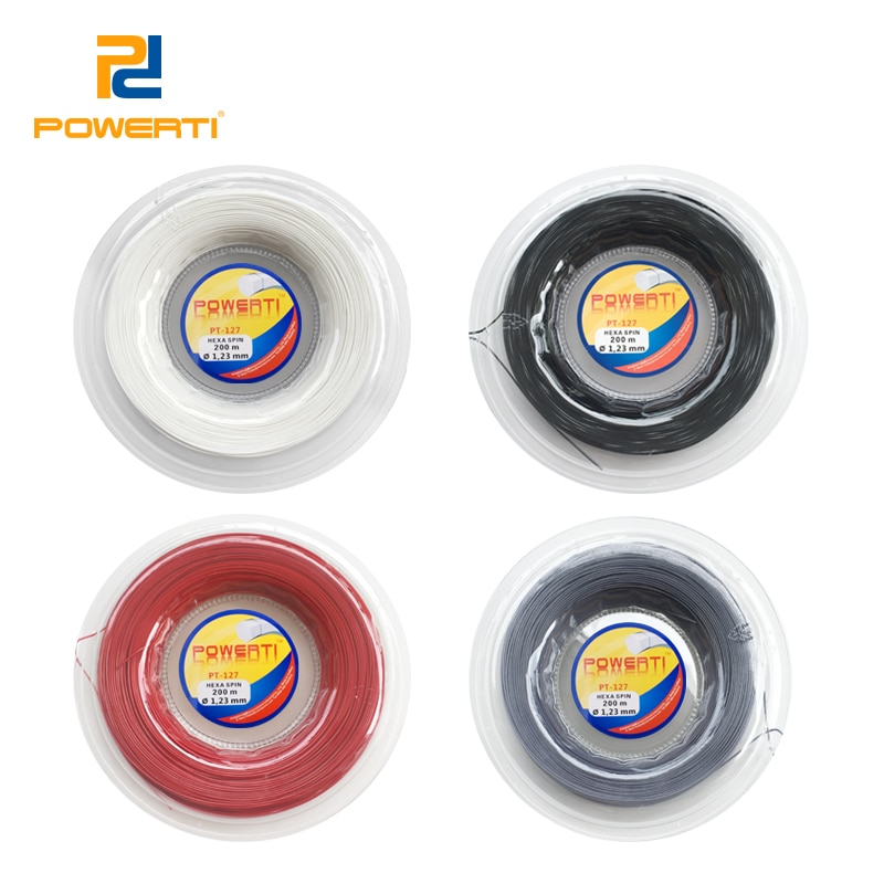 Powerti 1.23mm Hexagonal Tennis String Top Spin Polyester Training Tennis Racket String 200m Reel Power Control Black