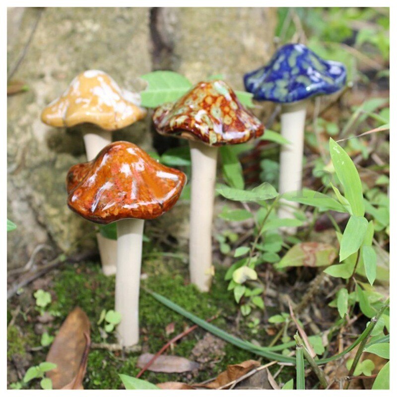 4 pçs cerâmica toadstools para o jardim tinkling cogumelos ornamentos de jardim decoração