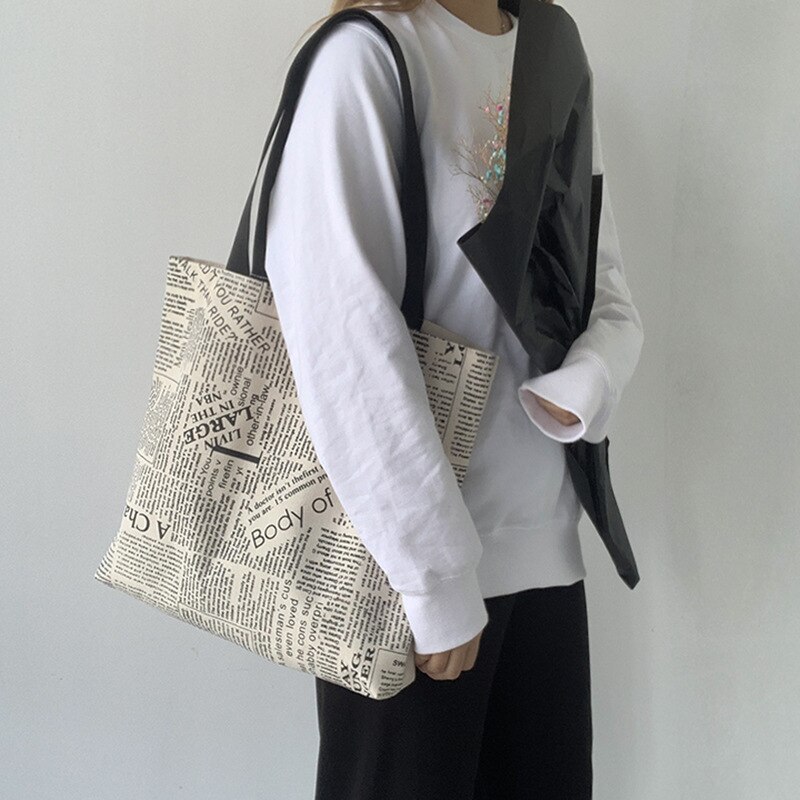 Dames Canvas Schoudertas Mode Krant Canvas Draagtas Grote Capaciteit Yoga Reizen Naar Werk Student Tas: Default Title