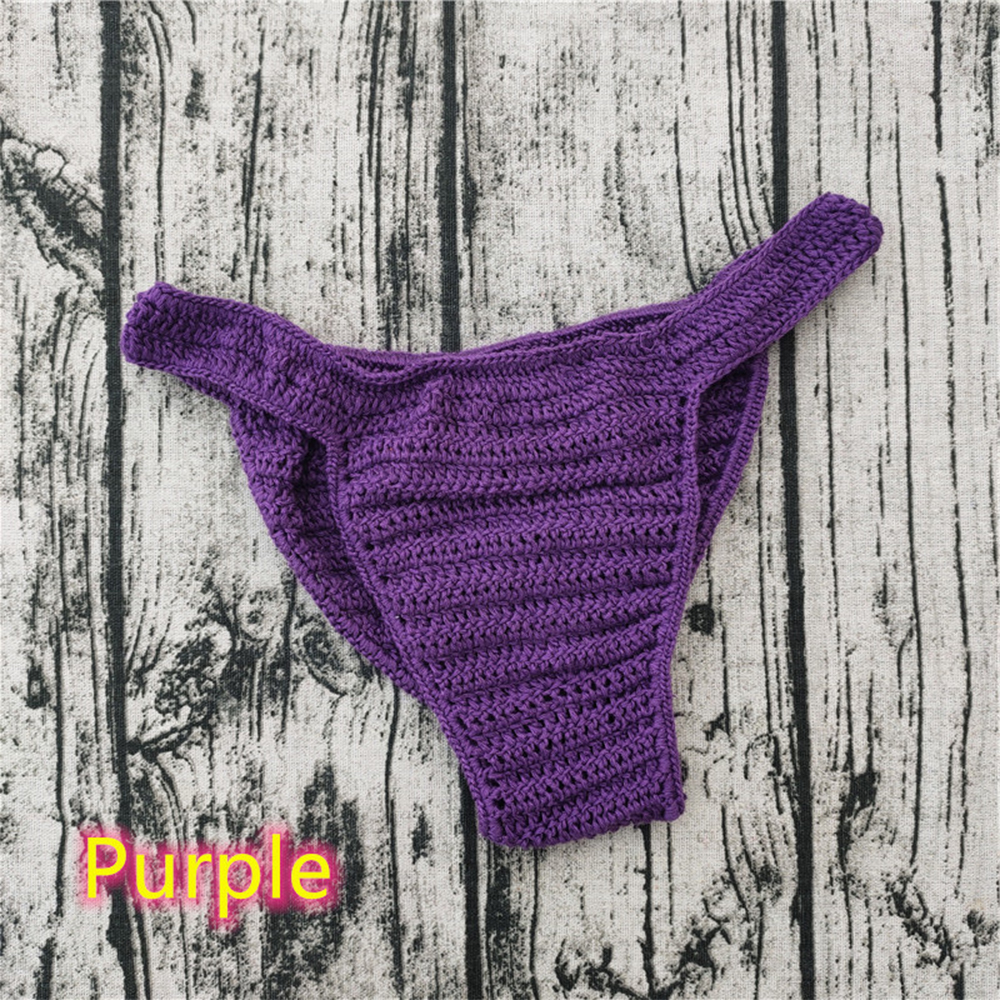 hombres mujeres ropa interior transpirable mano Crochet tiro bajo natación tomar el sol masculino Boxers bragas calzoncillos: Morado