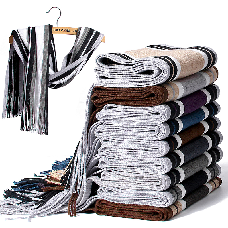 Nyaste scarf herr vinter randig bomull halsduk casual 180*23cm kvinnor halsduk med tofs varma stickade halsdukar