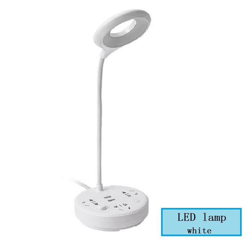 Desktop Power Socket with 3Way Socket 2USB Vertical Table Lamp Touch Switch Three-speed Adjustment Brightness Electric Outlet: White 1.8M Line / CN