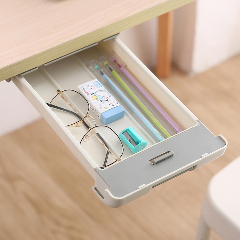 Hidden Table Under Paste Plastic Desk Organizer Memo Pen Stationery Storage Box Case Desk Drawer Divider Stationery Sticky Decor: Gray