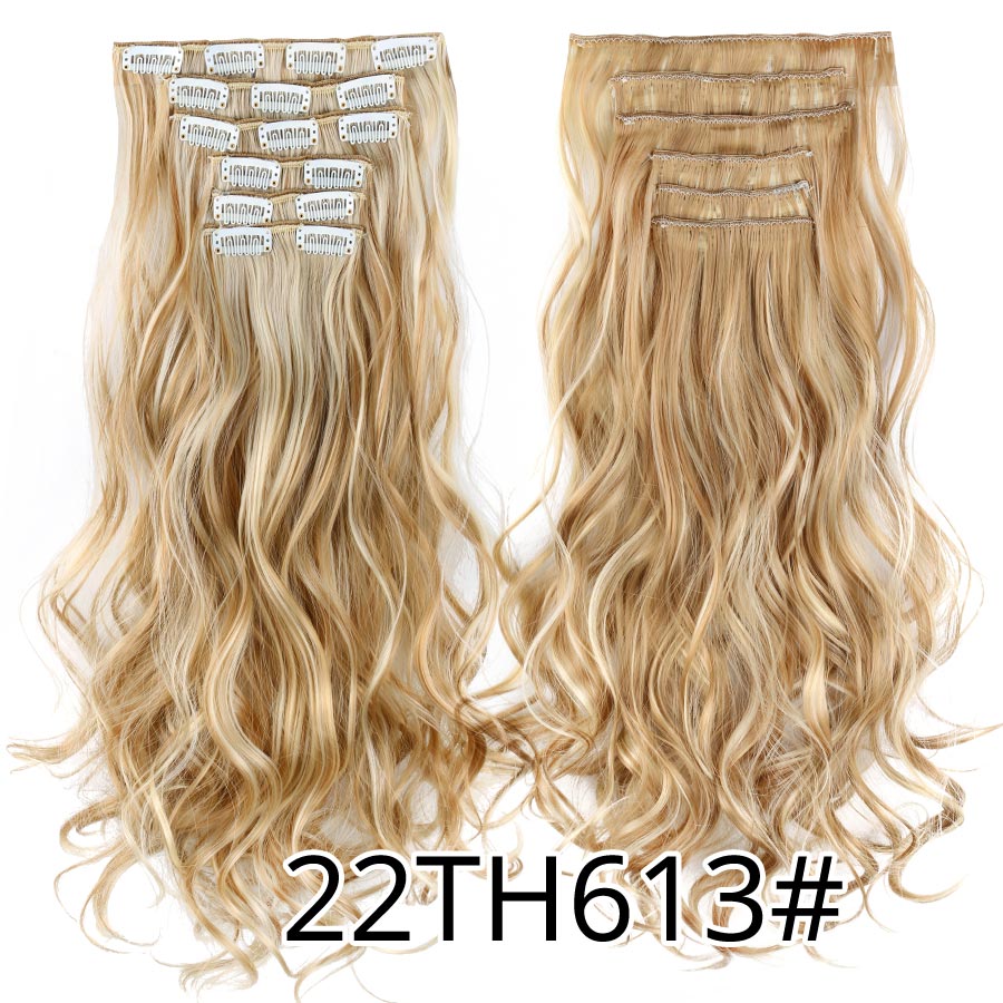 Leeons 16 clip in hair extensions hårtilbehør langt krøllet hår extension clip syntetisk varmebestandig fiber ombre farve: 22 th 613