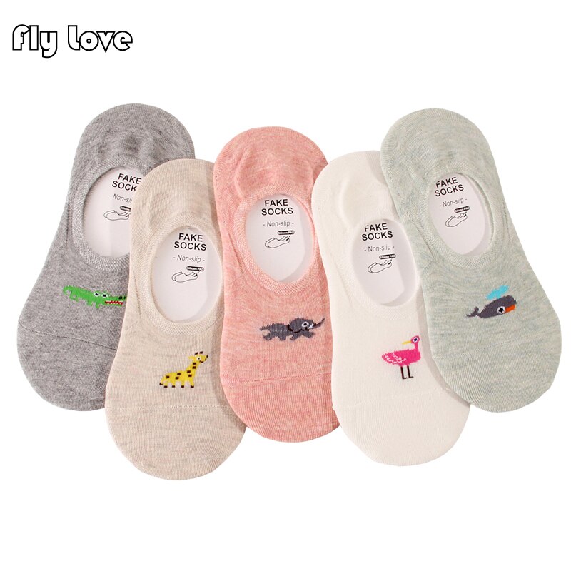 5 paires de chaussettes pour femmes, invisibles, en coton, dessin animé, respirantes, décontractées, courtes, basses, ne montrent pas, antidérapantes, pantoufles de bateau