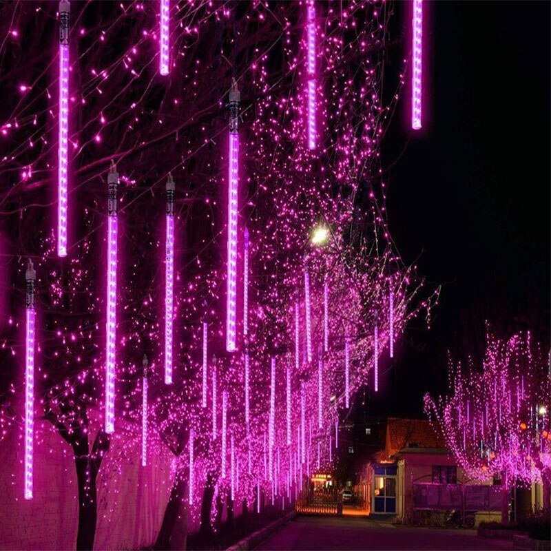 Tira de luces LED impermeables para decoración navideña, tira de luces LED de lluvia de meteoros para exteriores, jardín, calle, 30cm/50cm: Pink / 30CM 192LED