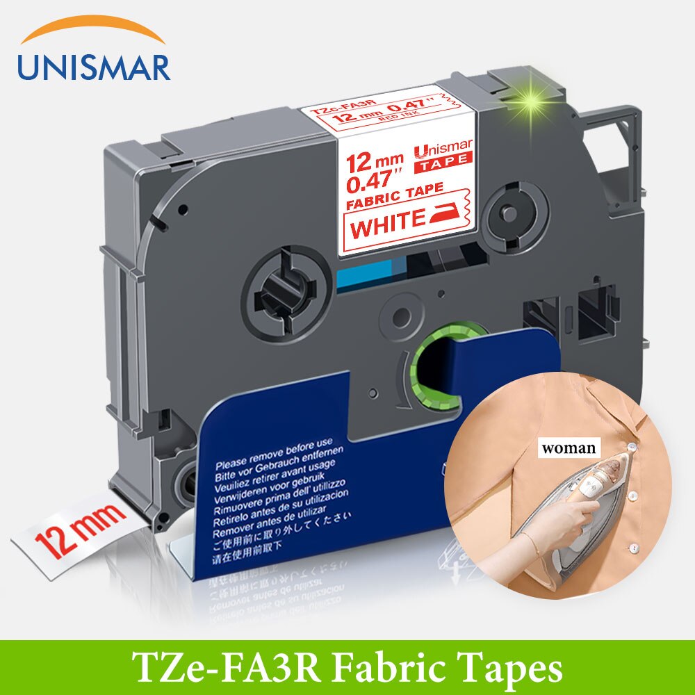 Unismar TZe-FA3 TZe-FA231 Fabric Iron on Label Tape 12mm for Brother P touch TZeFA3 TZ-FA3 Black on White Label Maker Printers