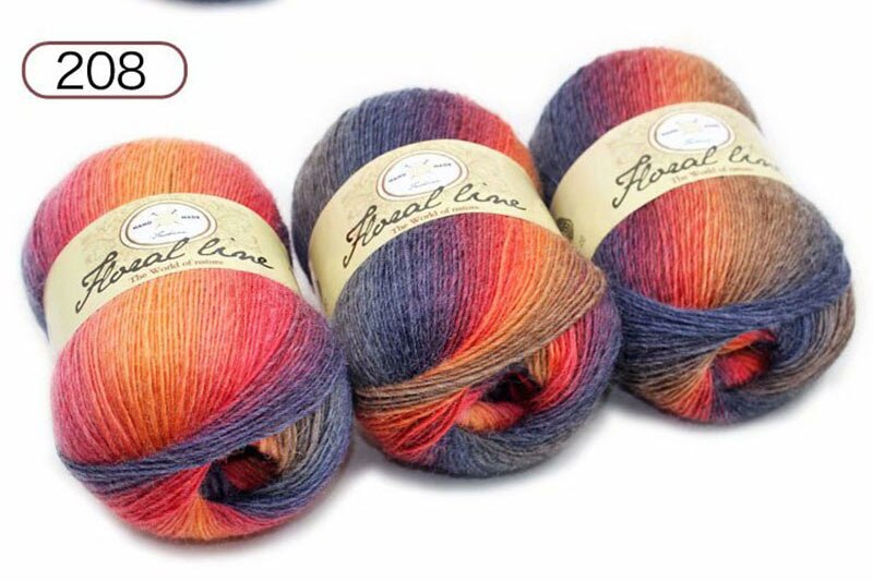 5pcsX100g 100% Cashmere Yarn crochet yarn for knitting Rainbow Line Fancy Melange Combed Sewing: 208