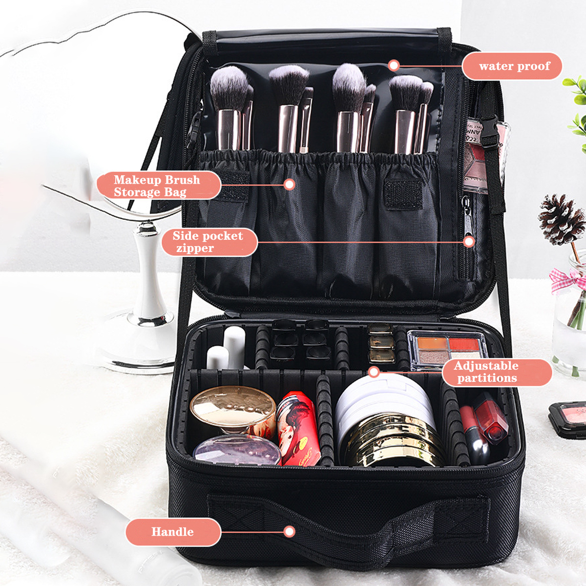 YANZA Makeup Case Beauty Brush Women Cosmetic Suitcase Make Up Organizer Travel Storage Box for Manicure