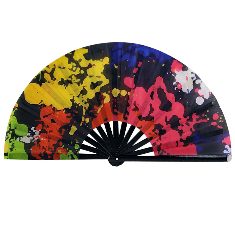 Chinese Stijl Hand Ventilator Gekleurde Geometrische Afdrukken Vouwen Fans Dance Kung Fu Fan Carnaval Festival Wedding Party M: D