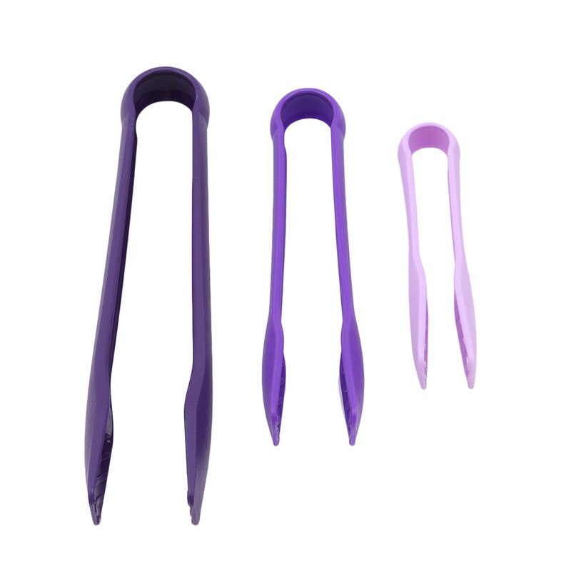 Plastic Food Tong 3 In 1 Barbecue BBQ Tongs Kitchen Utensils Anti-slip Salad Buffet Clamp Cake Bread Serving Clamps 3Pcs/Set: purple