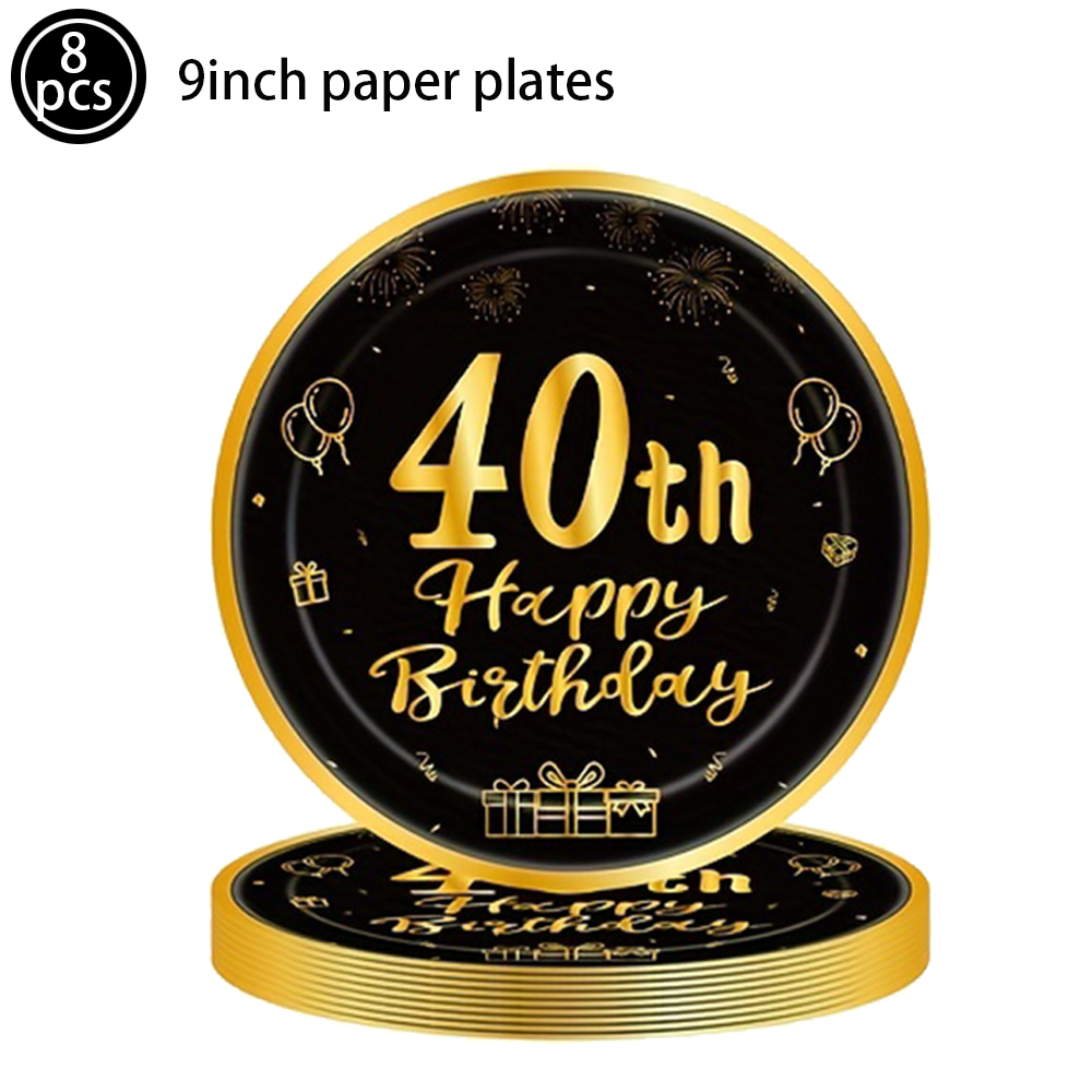 40th Birthday Swirls Streamers Hanging Swirls Happy Birthday Banner Black Gold 40 Years Old Birthday Party Decorations Supplies: plum