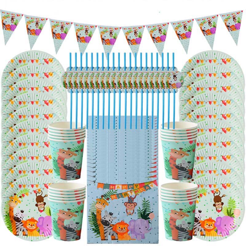 Zoo Party Verjaardag Producten Lion Jungle Papier Plaat Cup Bos Decoratie Huishoudelijke Food Grade