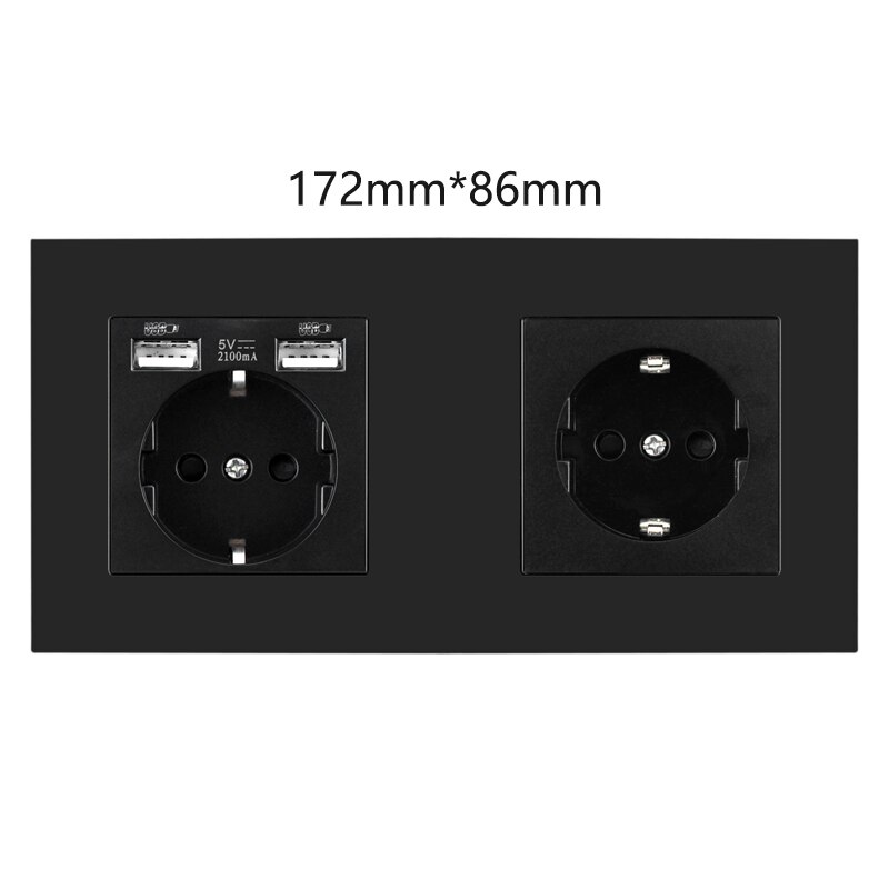 Wall Power EU Standard Socket Triple Singel Double Triple Quadruple Electricity Outlet Black 2.1A USB Plug Plastic Panel: EU.USB EU Socket
