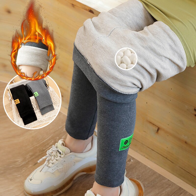 Leggings en velours épais et pour bébé fille, pantalon en coton et soie, mignon, avec visage souriant, pantalons thermiques anti-boulochage