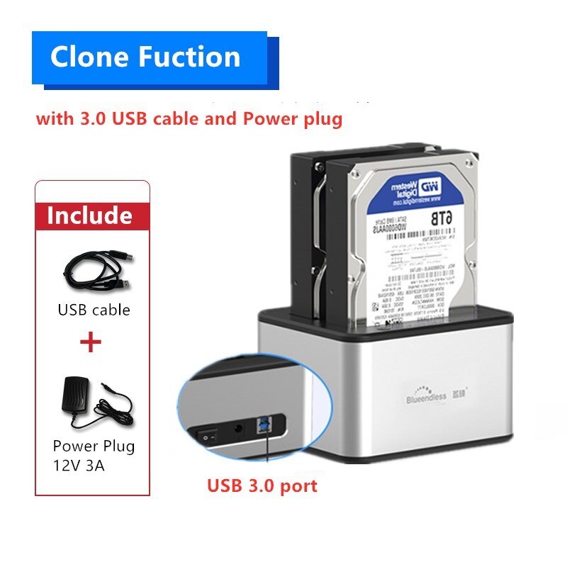 2 Bay SATA USB 3.0 SSD Enclosure HDD Case Usb Hdd Enclosure External Hard Drive Docking for 2.5/3.5inch HDD/SSD Offline Clone: HD07