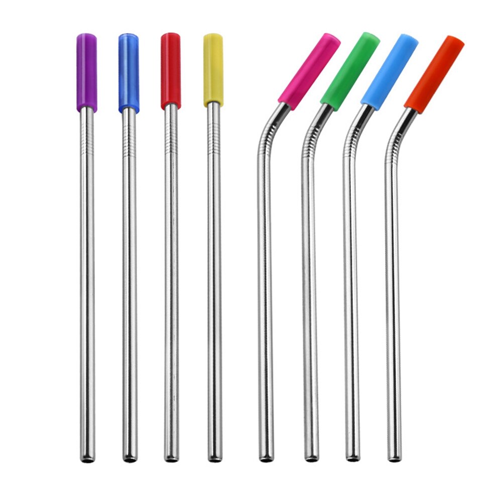 6 stks/set Herbruikbare Rvs Rietjes Rechte Gebogen Rietjes met Siliconen Tips voor Koude Drank Bar Gereedschap