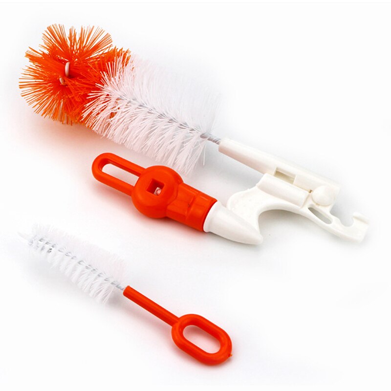Conjunto de escova de garrafa de bebê plástico reutilizável mamilo de enfermagem conjunto de escova com alça dobrável ferramenta de limpeza de garrafa de bebê mais limpo: Orange