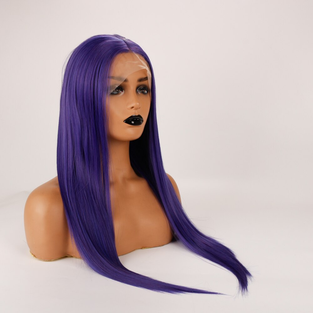 DLME Purple Blue Wig Long Straight Wigs Glueless Heat Resistant Fiber Drag Queen Synthetic Lace Front Wigs for Women Party Wig
