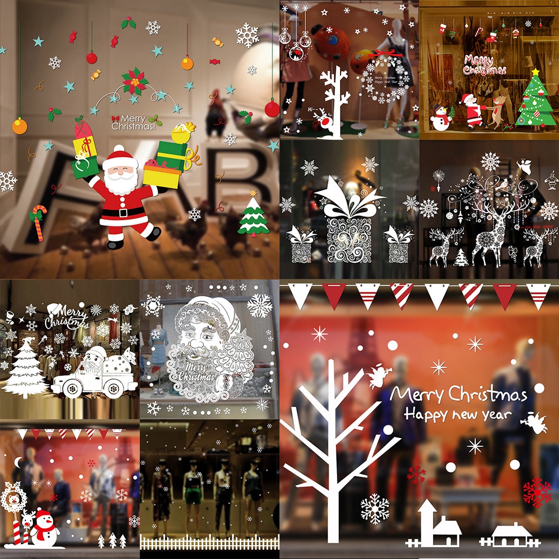 16 Styles Merry Christmas Window Glass PVC Wall Sticker DIY Snow Town Wall Stickers Year Home Decal Christmas Decoration