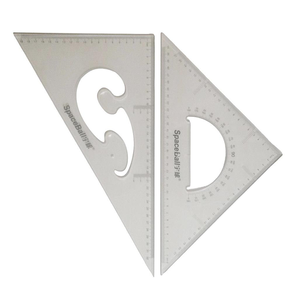 Pack of 2 45/60/90 Degree Triangle Rulers Plastic Transparent
