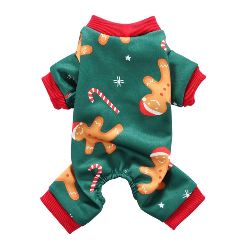 Mono de Mascota de Navidad perro de 4 Patas divertido patrón de dibujos animados ropa de dormir Casual 4 Patas trajes para perros pequeños medianos: Verde / S