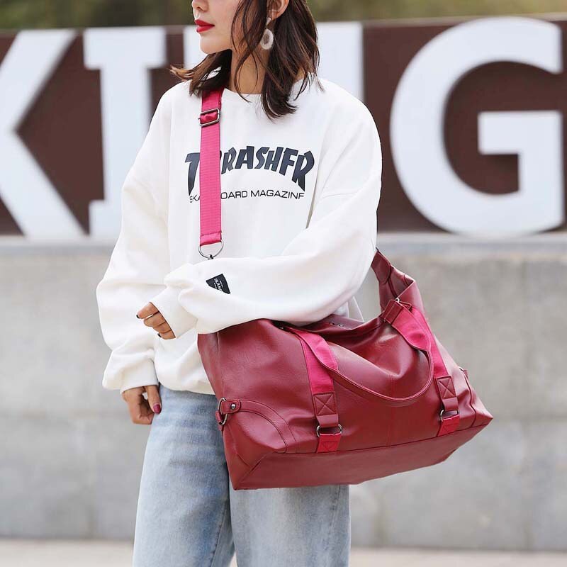 Bolsas deportivas de cuero suave para gimnasio para hombre y mujer, bolsa de hombro de para almacenamiento de Fitness, para viaje, bolsa de equipaje, bolsa de Yoga X56B