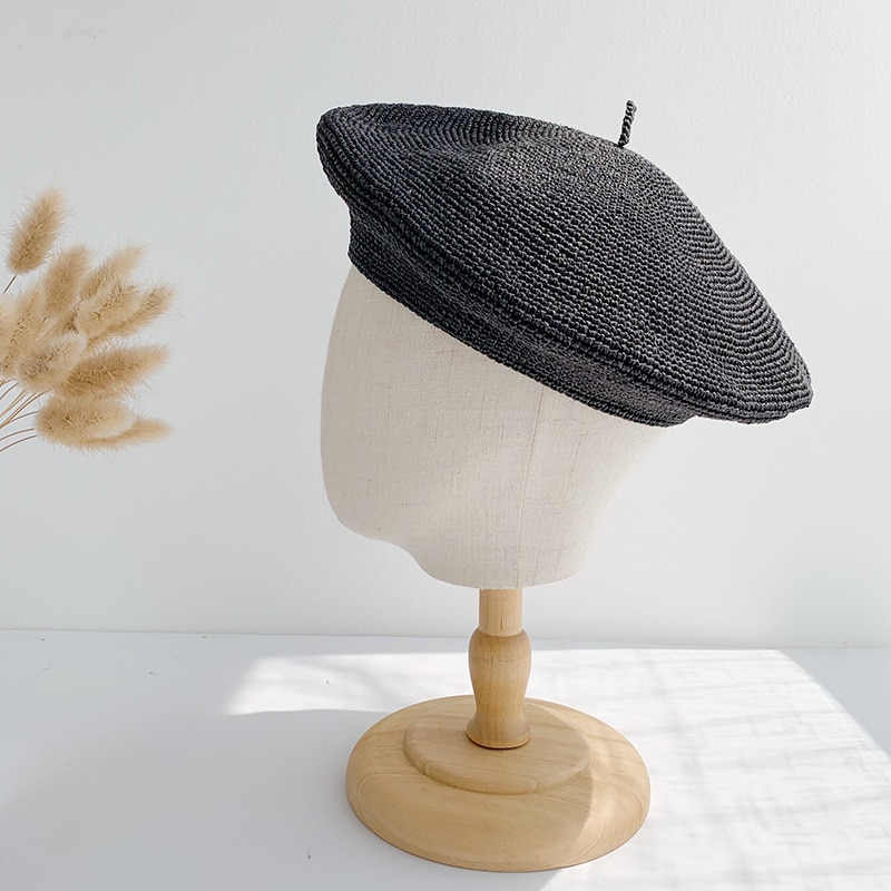 Boina de verano hecha a mano para mujer, pintor de sombrero de paja, gorro femenino, boina transpirable, Color rosa sólido,
