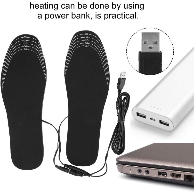 Usb-oplaadbare verwarmde inlegzolen, instelbare temperatuur in 3 standen, elektrische voetverwarmer voor winterse buitenactiviteiten zoals skiën, wandelen en kamperen.