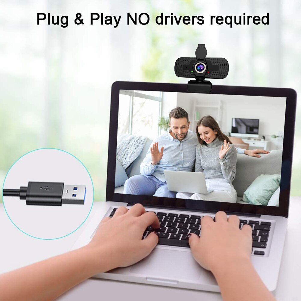 Full HD 1080P USB Web Camera with Built-in Microphone + Cover 360 Rotation Computer Webcam For Video Calling Conference Work