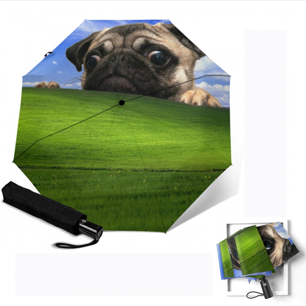Sød fransk bulldog paraply anti-uv beskyttelse paraply trykt 3 foldende solrige regnfulde paraplyer til kvinder bærbar parasol