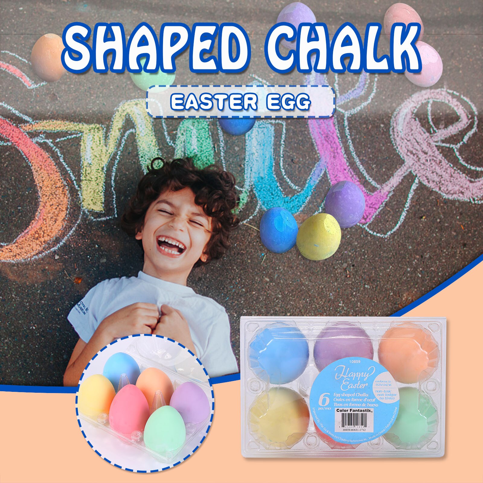 Easter Children Eggs Sidewalk Chalk Pieces 6 Colors Eggs-Shaped Chalk City