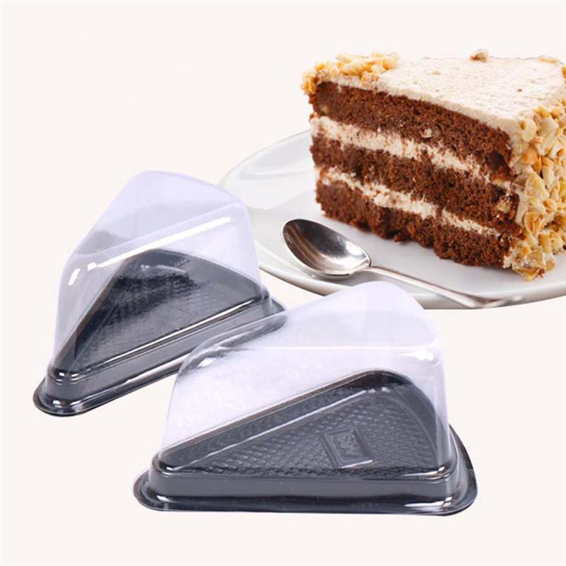 10PCS Triangle Cake Box Plastic Sandwich Packaging Cake Boxes Plastic Cake Packing Box Bakery Cake Packaging (Black)