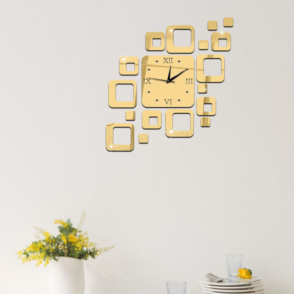 Sælger akryl ur hjem dekorere stuen stille firkantet spejl væg ur kvarts ur