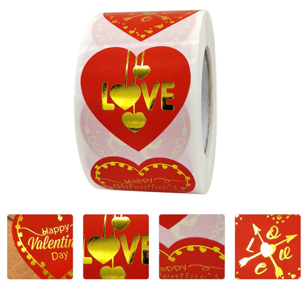 1 Roll Heart Shaped Self-adhesive Label Stickers Valentine's Day Stickers