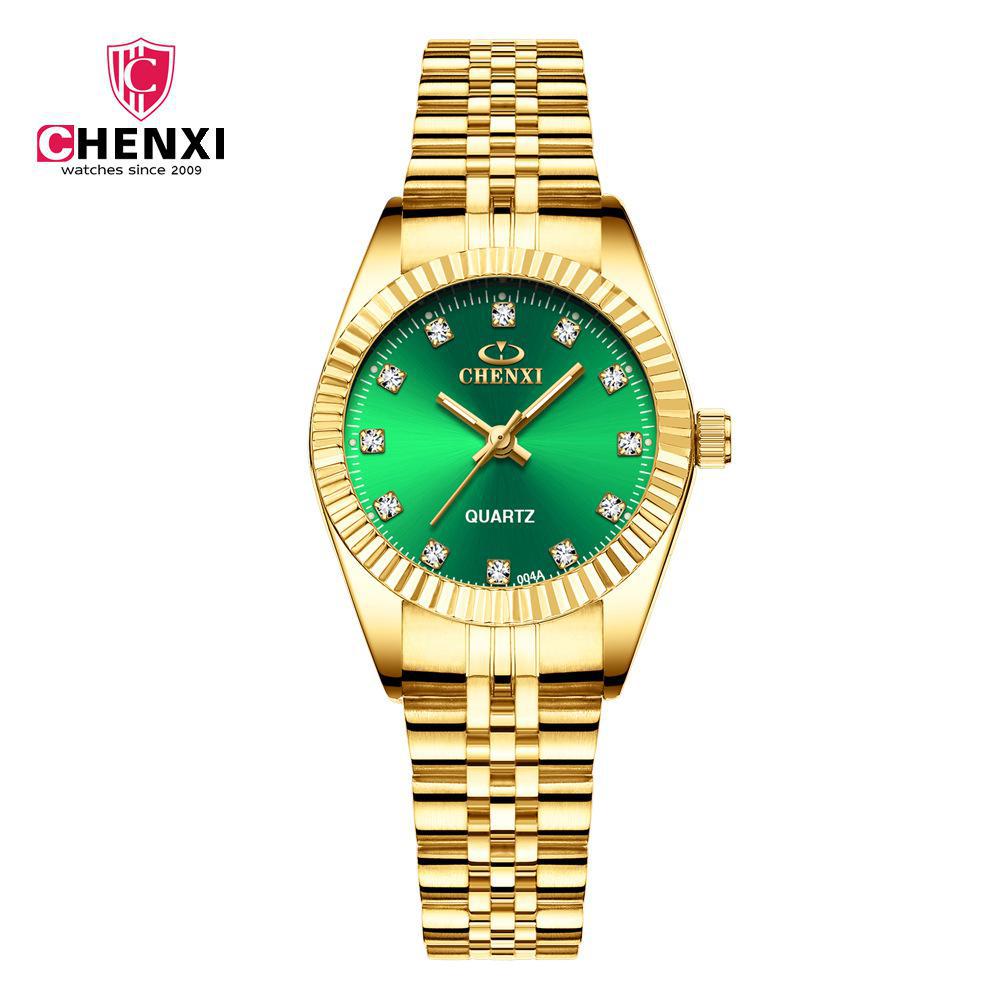 Chenxi-reloj dorado de cuarzo para hombre y mujer, cronógrafo de acero inoxidable, , 004a: Green For Lady