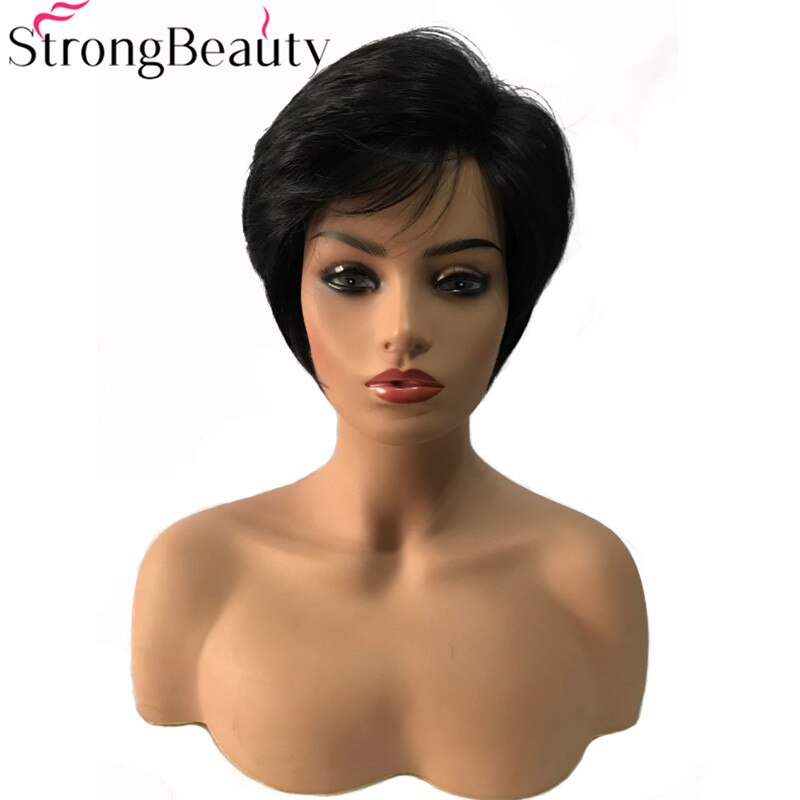 Peluca de cabello sintético para mujer, cabellera sintética lisa, resistente al calor, color marrón oscuro: 2 Natural Black