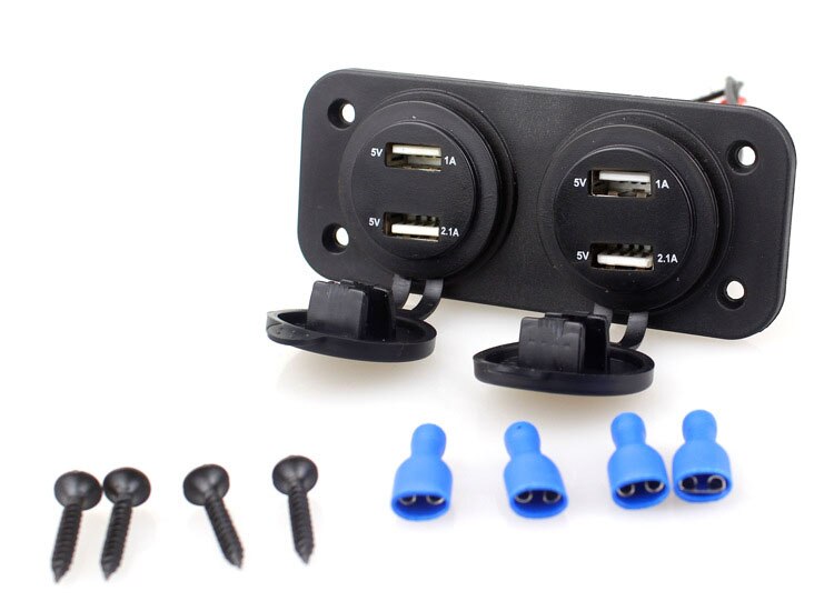 Waterdichte Dual USB 5 V 1A 5 V 2.1A Oplader Adapter Voltmeter Blauwe LED Panel 12 v Auto Boot