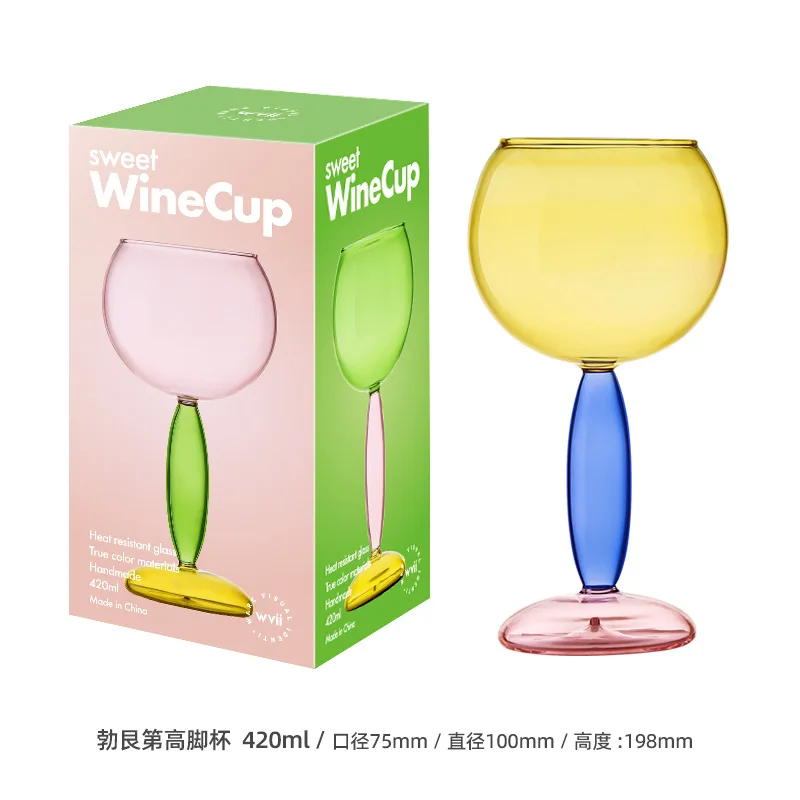 Copa de copa de vino de colores, vasos Bordeaux Borgoña, vasos de cóctel de vidrio de borosilicato, decoración para amantes, 1 ud.: Morado