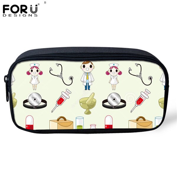 FORUDESIGNS Women Cosmetic Cases Makeup Bags Cartoon Cute Nurse Print Kids Girls Pencil Bags Children Pen Bag Cases: H5807K