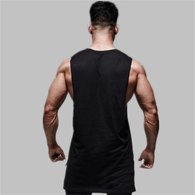 Mens Casual Tank Top Gym Fitness Workout Katoen Mouwloos Shirt Zomer Kleding Mannelijke Verlengen Lange Singlet Hip Hop Vest