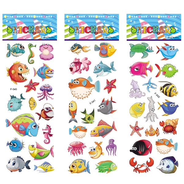 12 Sheets/Pack Kids Stickers Toy Cute Seabed Animals Fishes PVC Sticker for DIY Scrapbooking Diary Phone Stickers