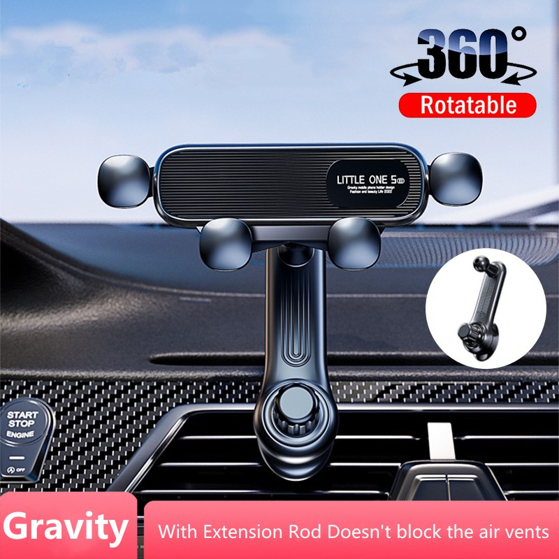 360 ° Draaibare zwaartekracht autotelefoonhouder Auto ventilatieopeningen Clip Mount Stand Verlengstang in smartphonehouder Beugel GPS-ondersteuning