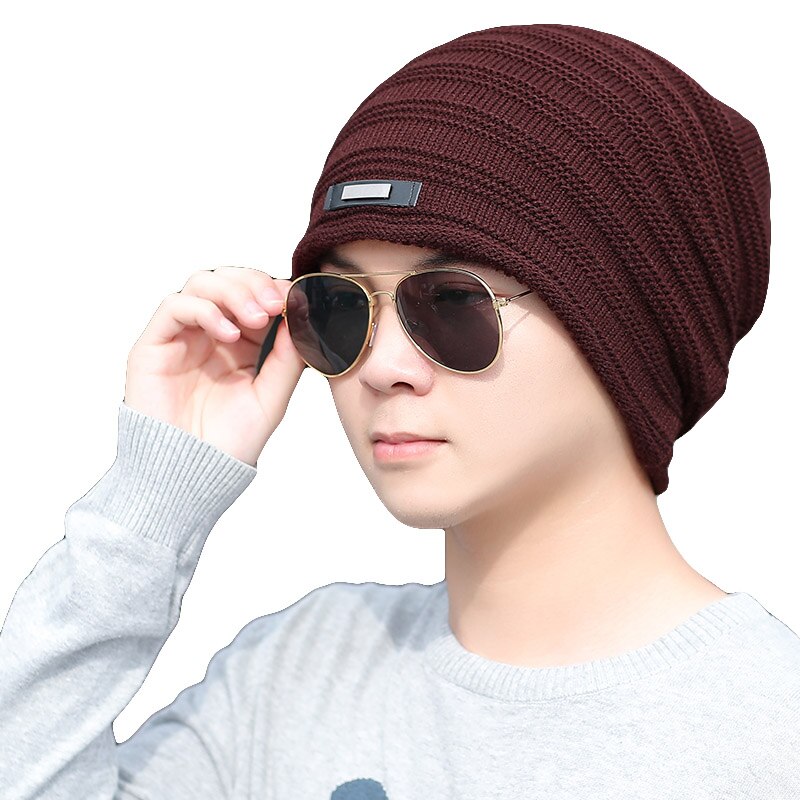 Lovingsha varma mössor för män tjej stickad stickad skullies baggy bonnet randig mössa fuskpäls kvinnor vinterkepsar  ht095