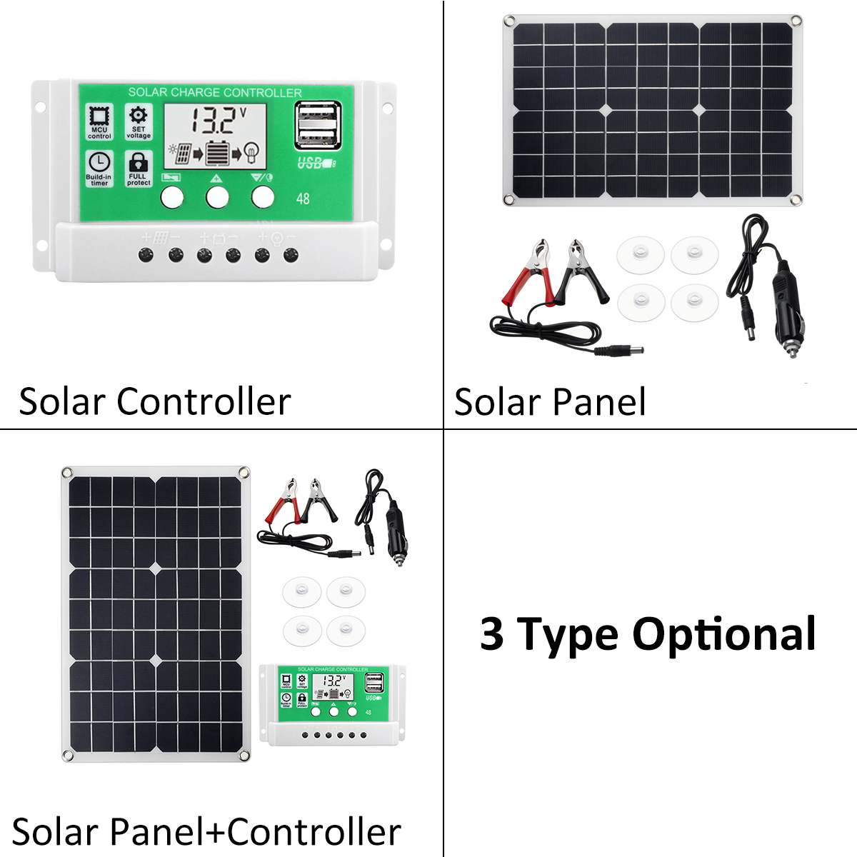 Kit de Panel Solar USB multifunción de 60W, Banco de energía monocristalino de silicona y controlador Solar portátil 10A/20A/30A para el hogar