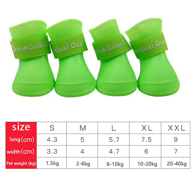 Botas de goma antideslizantes para mascotas, impermeables, para perros pequeños, medianos y grandes, zapatos para exteriores, botines para perros, accesorios para mascotas, 4 Uds.: S / Verde