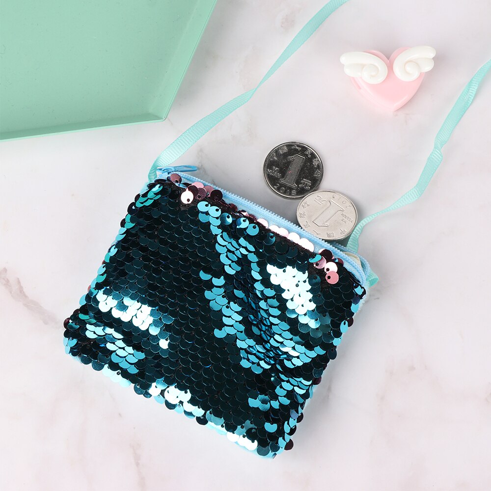 Mermaid Sequins Kids Children Coin Purse Wallet Girl Glittering Purse Women Handbag Party Zipper Clutch Bag Earphone Package