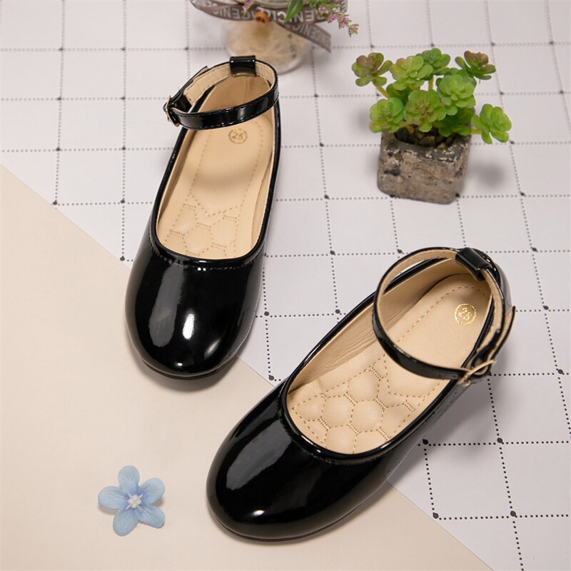 Chaussures en cuir noires pour enfants, printemps/automne, chaussures de princesse pour filles, spectacle, écolière, bébé, fête de danse, 02A