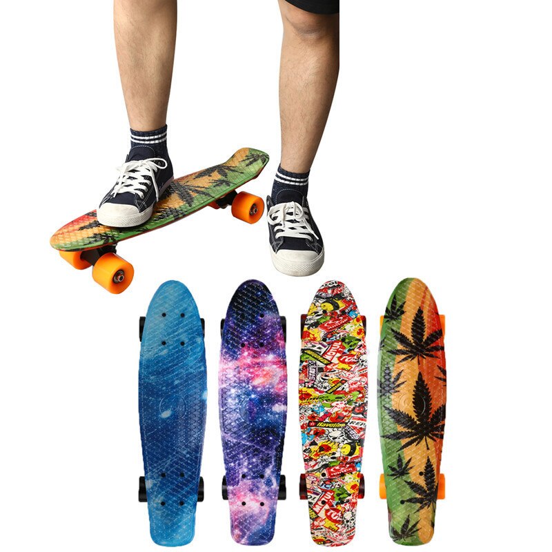 22 "Skate Board Mini Cruiser Skateboard Plastic Sterrenhemel Galaxy Gedrukt Longboard Retro Banaan Fishboard Straat Outdoor Sport