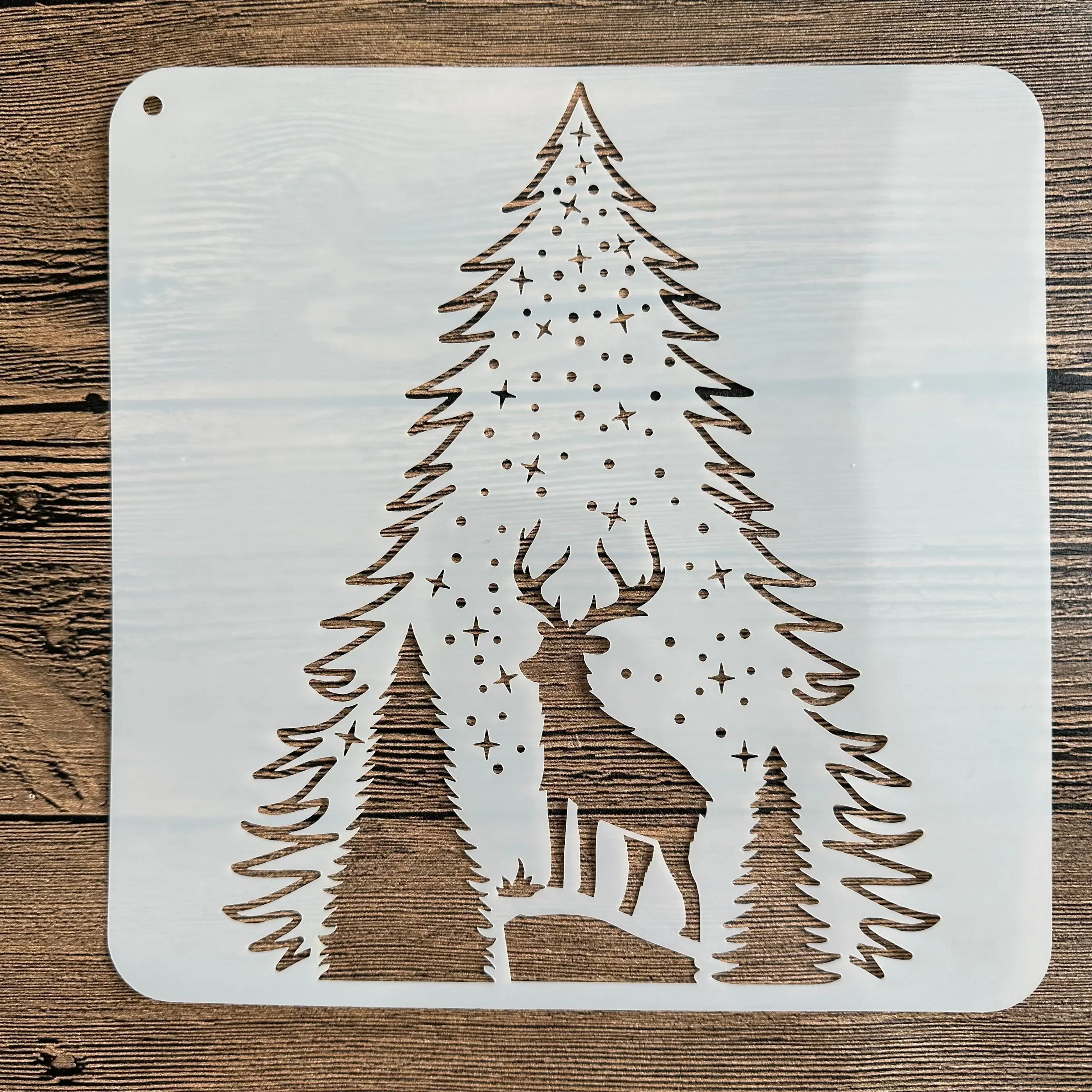 Molde de mandala DIY de 20x20 cm para pintar plantillas, álbum de fotos estampado, tarjeta de papel en relieve sobre madera, pared de tela, ciervo de Navidad: Blanco